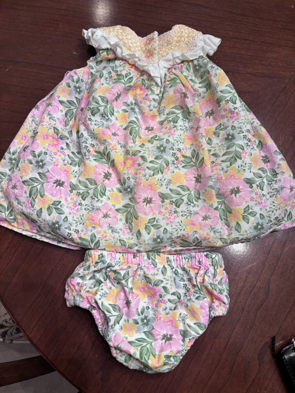 Pink & Yellow Floral Baby Dress with Bloomers - Picture 3 of 7